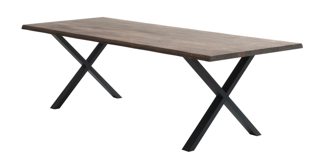 Produktbillede af Atlantic spisebord med bølget kant 40 mm m. udtræk røgfarvet egetræ og sort metal 95x260 i premium kvalitet