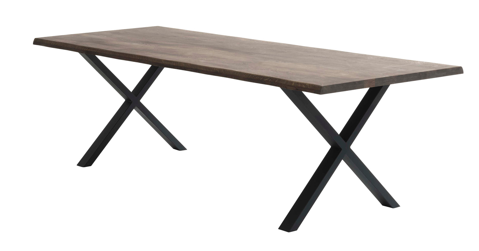 Produktbillede af Atlantic spisebord med bølget kant 40 mm m. udtræk røgfarvet egetræ og sort metal 95x260 i premium kvalitet