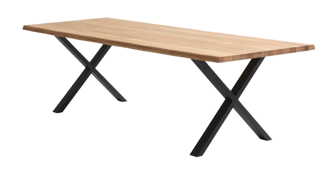 Atlantic spisebord med bølget kant 40 mm m. udtræk natur egetræ og sort metal 95x260