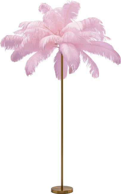 KARE DESIGN Feather Palm gulvlampe lyserød strudsefjer og messing stål