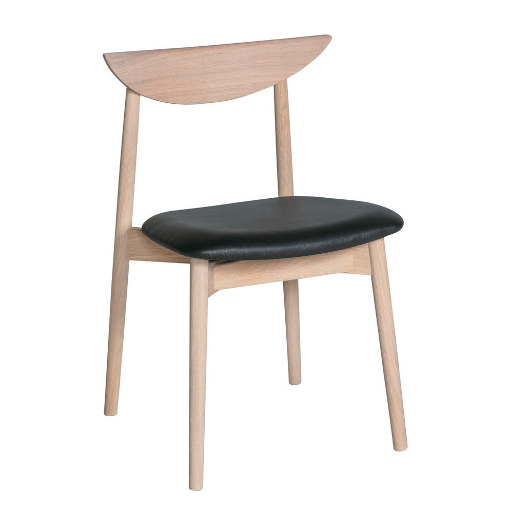 Produktbillede af HASLEV SYMPHONY STOL 02 HVIDOLIERET EG SORT LÆDER POLSTRING -43 i premium kvalitet