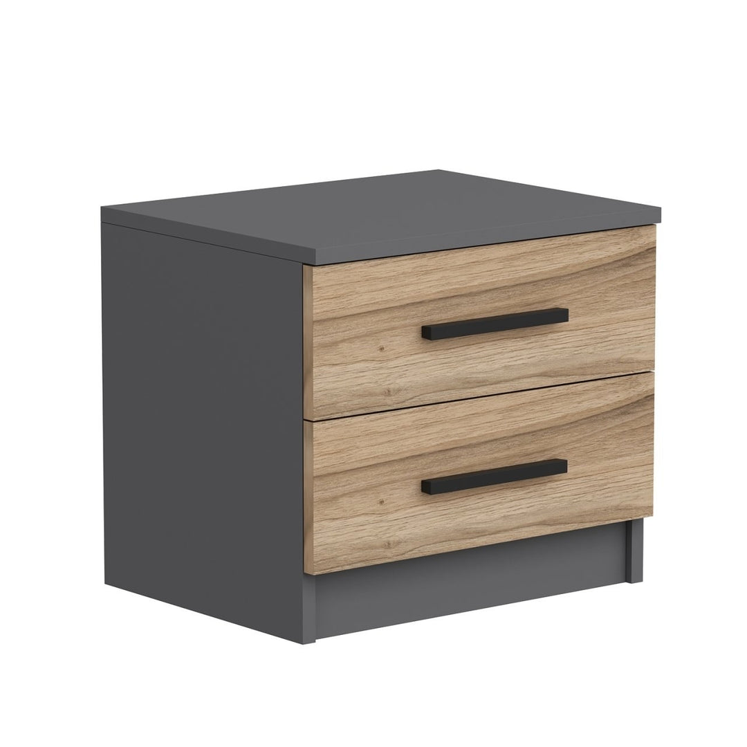 FUNZI LIVING 4920 sengebord m. 2 skuffer valnøddefarvet melamin 54x47