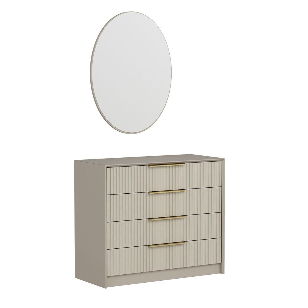 FUNZI LIVING Luxe 7940 kommode og ovalt vægspejl m. 4 skuffer spejlglas og stone melamin