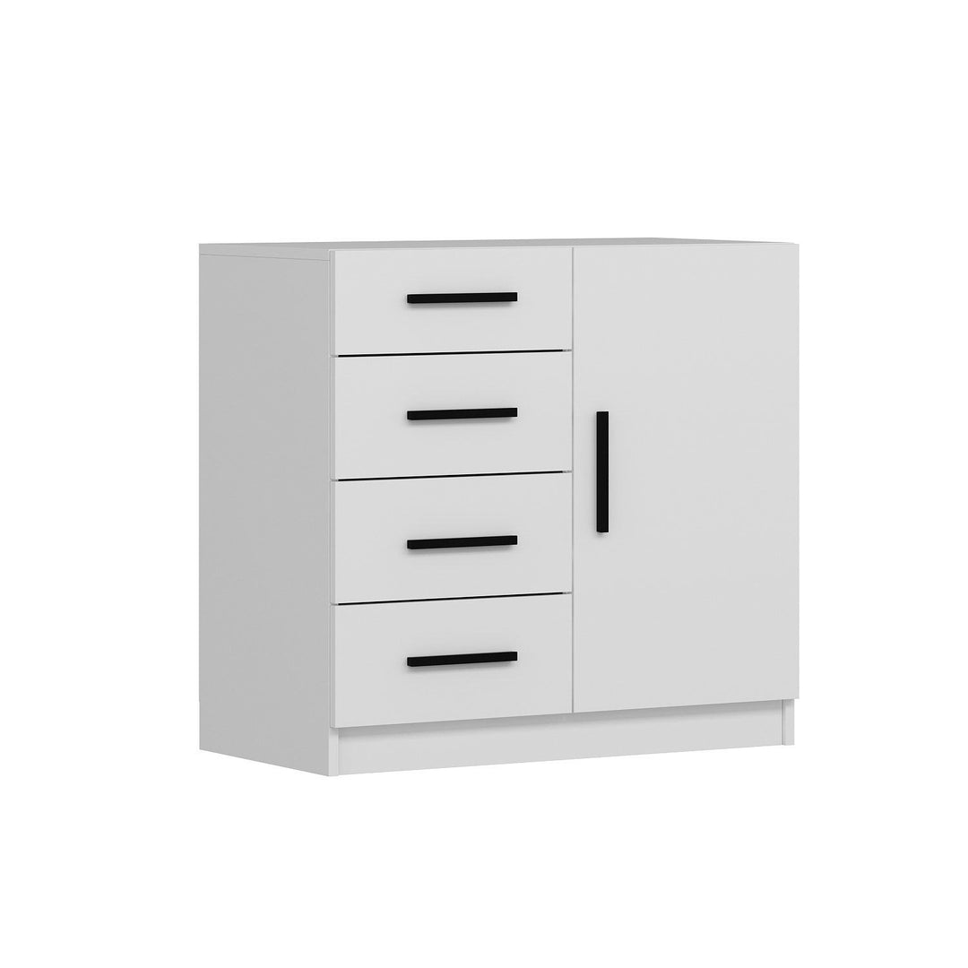 FUNZI LIVING 7901 kommode m. 1 låge 2 hylder og 4 skuffer hvid melamin