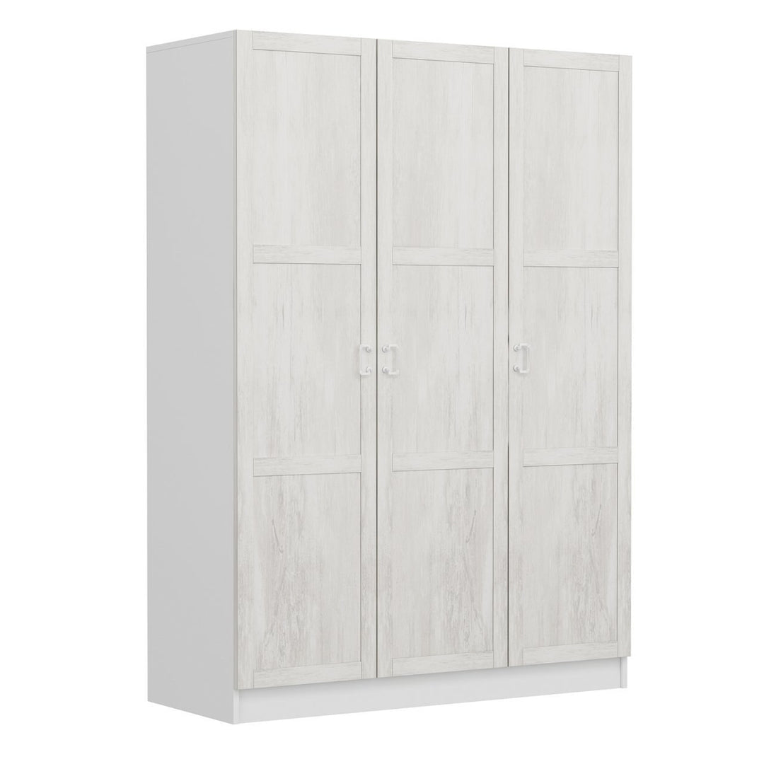 FUNZI LIVING 2253 garderobeskab m. 3 låger 1 bøjlestang 2 skuffer 4 hylder antik hvid og hvid