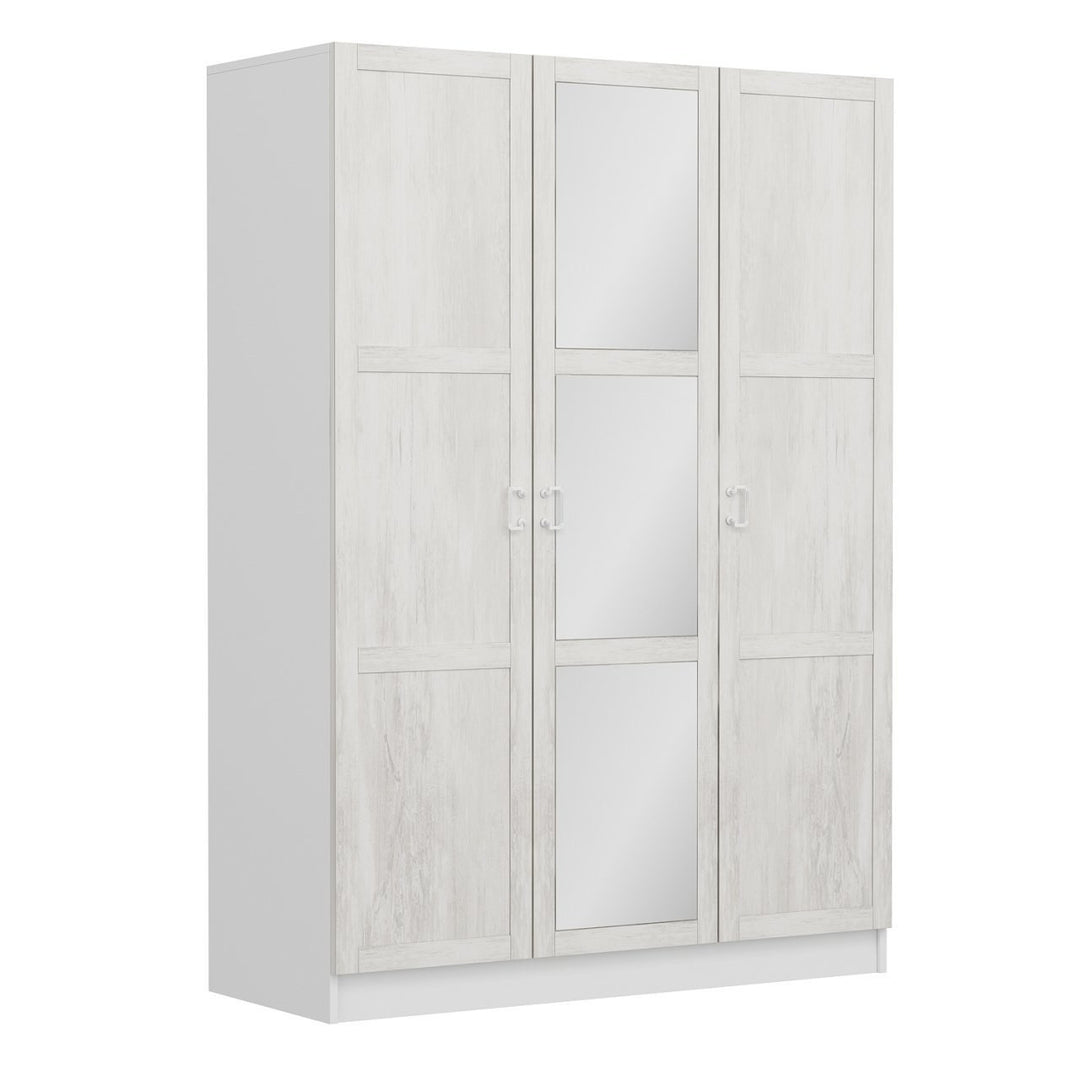 FUNZI LIVING 2256 garderobeskab spejl 3 låger 1 bøjlestang 2 skuffer 4 hylder antik hvid/hvid