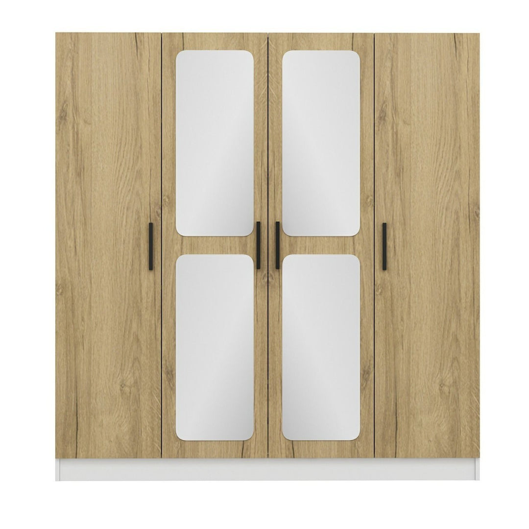 FUNZI LIVING 2711 garderobeskab spejl 4 låger 1 bøjlestang 2 skuffer hvid/natur melamin