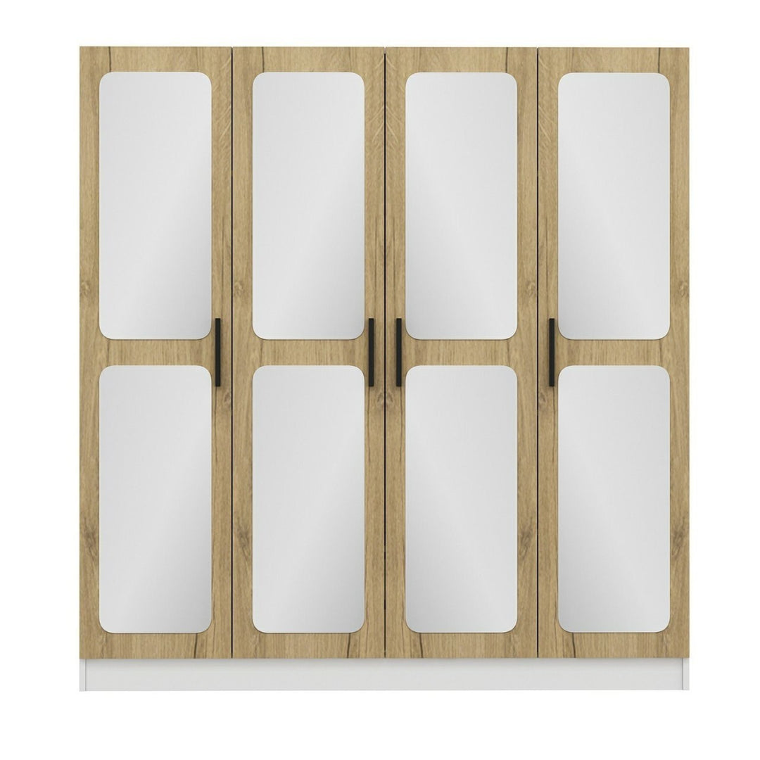 FUNZI LIVING 3869 garderobeskab spejl 4 låger 1 bøjlestang 2 skuffer hvid/natur melamin