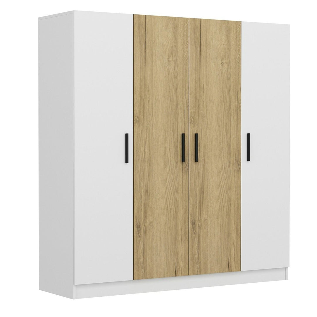 FUNZI LIVING 3954 garderobeskab 4 låger 1 bøjlestang 2 skuffer hvid/natur melamin