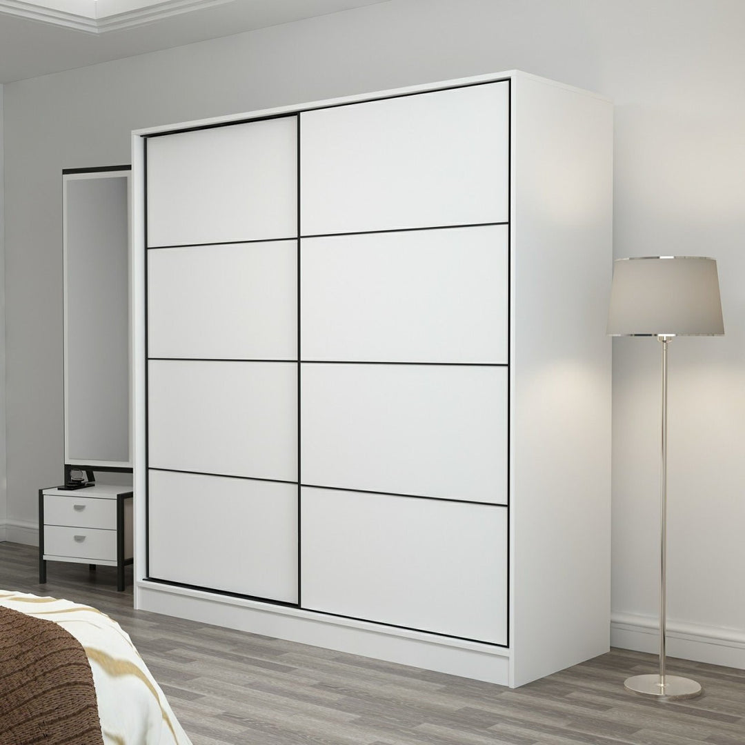 FUNZI LIVING 7148 garderobeskab 2 skydelåger 2 bøjlestænger 2 skuffer hvid melamin