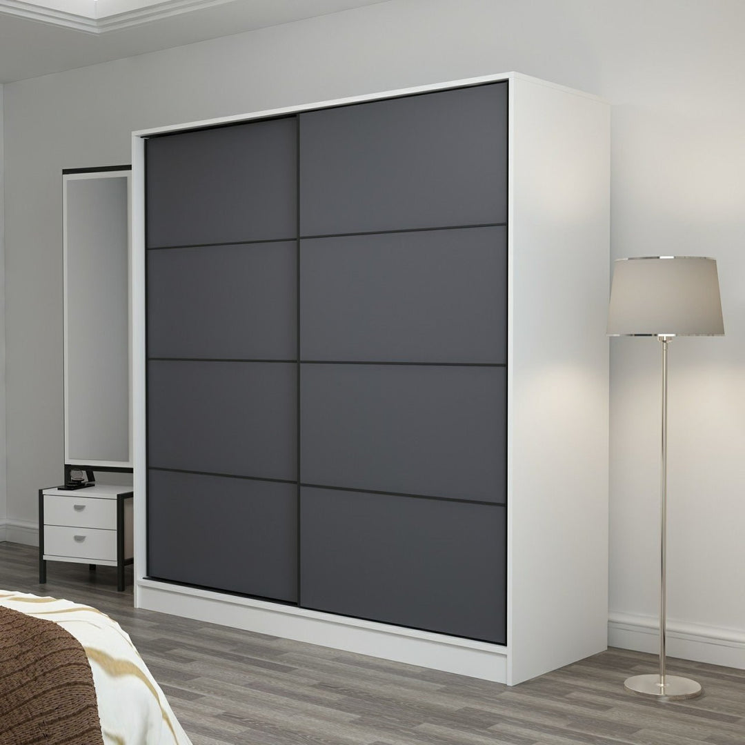 FUNZI LIVING 7151 garderobeskab 2 skydelåger 2 bøjlestænger 2 skuffer hvid melamin