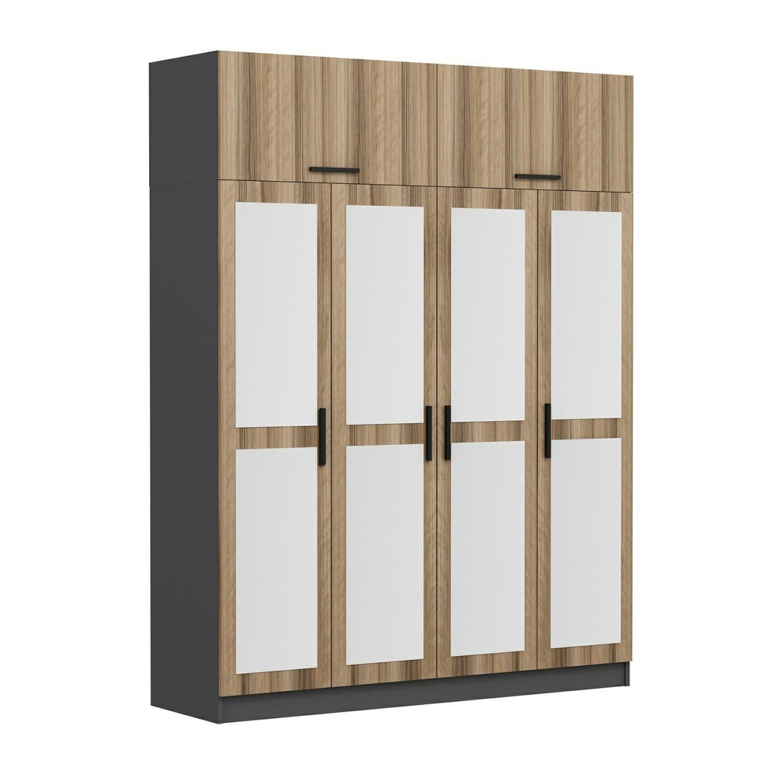FUNZI LIVING 5302 garderobeskab spejl 6 låger 1 bøjlestang 2 skuffer natur/antracit melamin
