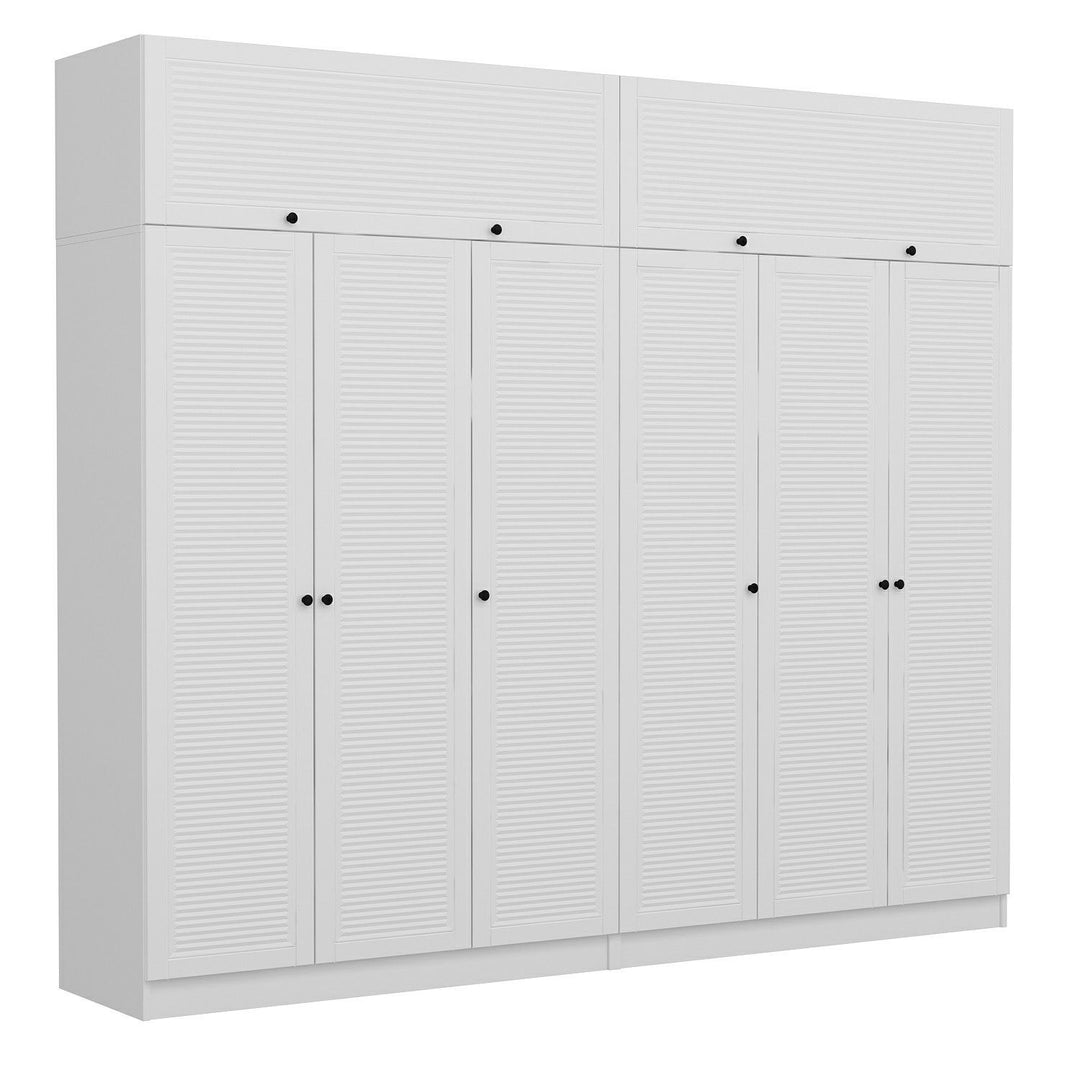 FUNZI LIVING 8404 garderobeskab 8 låger 2 bøjlestænger 4 skuffer hylder hvid melamin