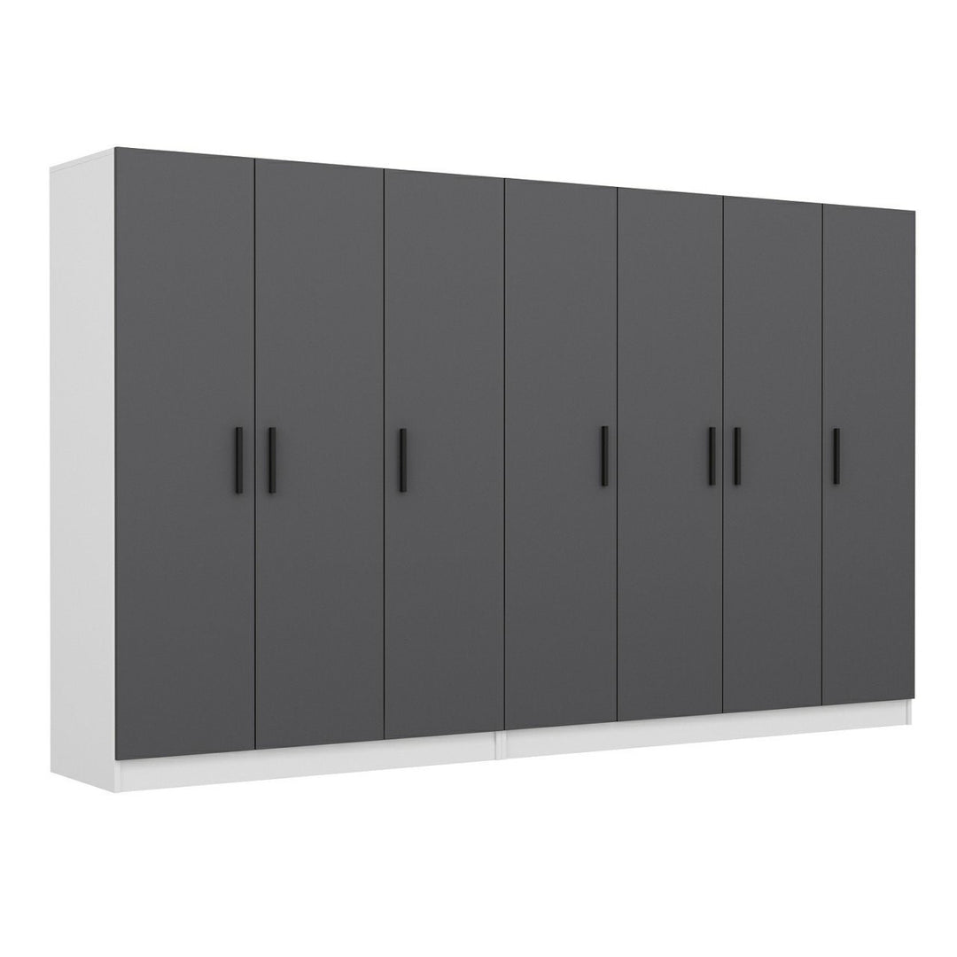 FUNZI LIVING 5056 garderobeskab 7 låger 2 bøjlestænger 4 skuffer hylder antracit/hvid melamin
