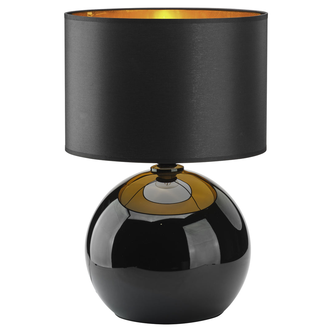 TK Palla bordlampe guld sort stof og sort glas