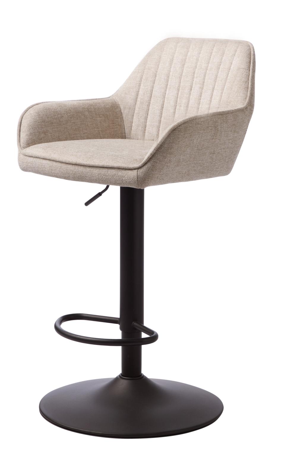 Nolan barstol stribe m. ryglæn armlæn og fodstøtte sand polyester og sort metal
