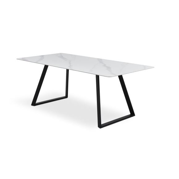 Arctic spisebord rektangulær hvid keramik og sort metal 100x200