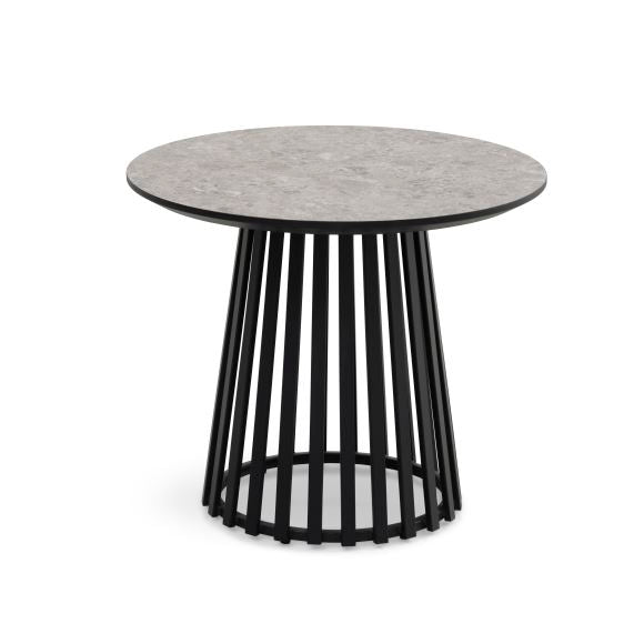 Produktbillede af Samos sofabord rund beige terrazzo HPL og sort metal Ø60 i premium kvalitet