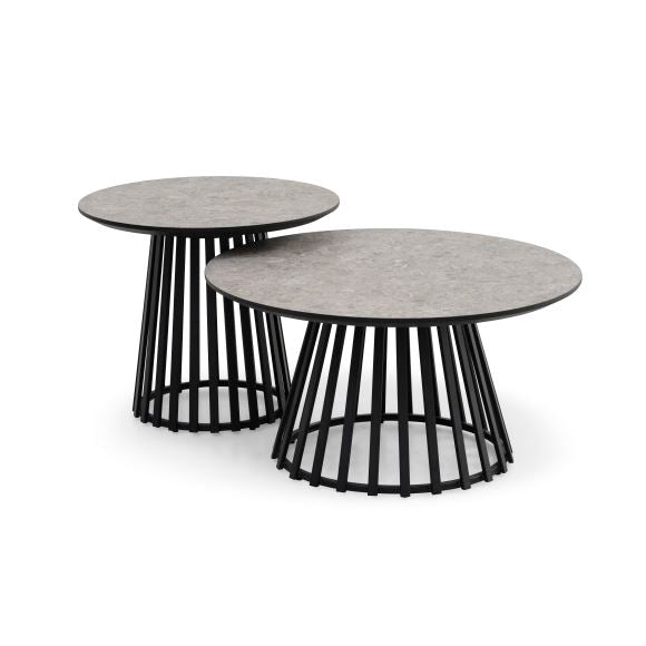 Produktbillede af Samos sofabord rund beige terrazzo HPL og sort metal Ø60 Ø80 sæt med 2 i premium kvalitet