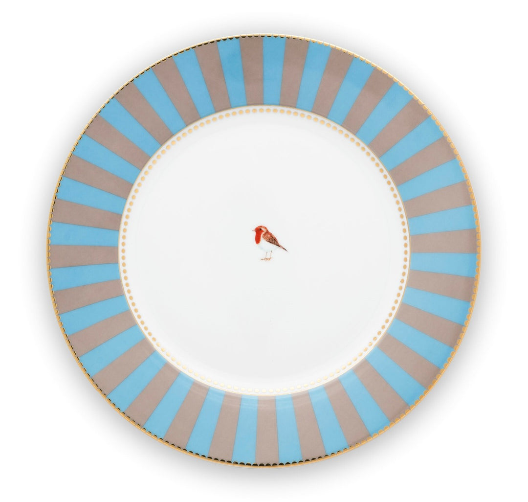 Produktbillede af Pip studio Love Birds porcelæn stribet blå/kahki tallerken Ø 26.5cm på tilbud i høj kvalitet