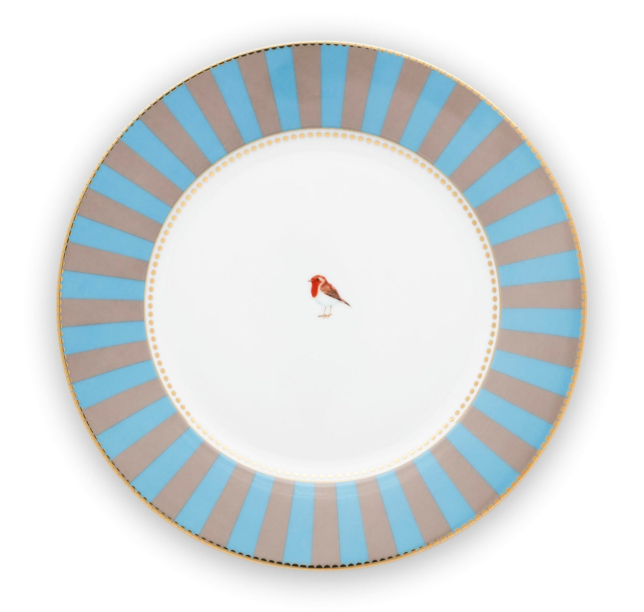 Produktbillede af Pip studio Love Birds porcelæn stribet blå/kahki tallerken Ø 26.5cm på tilbud i høj kvalitet