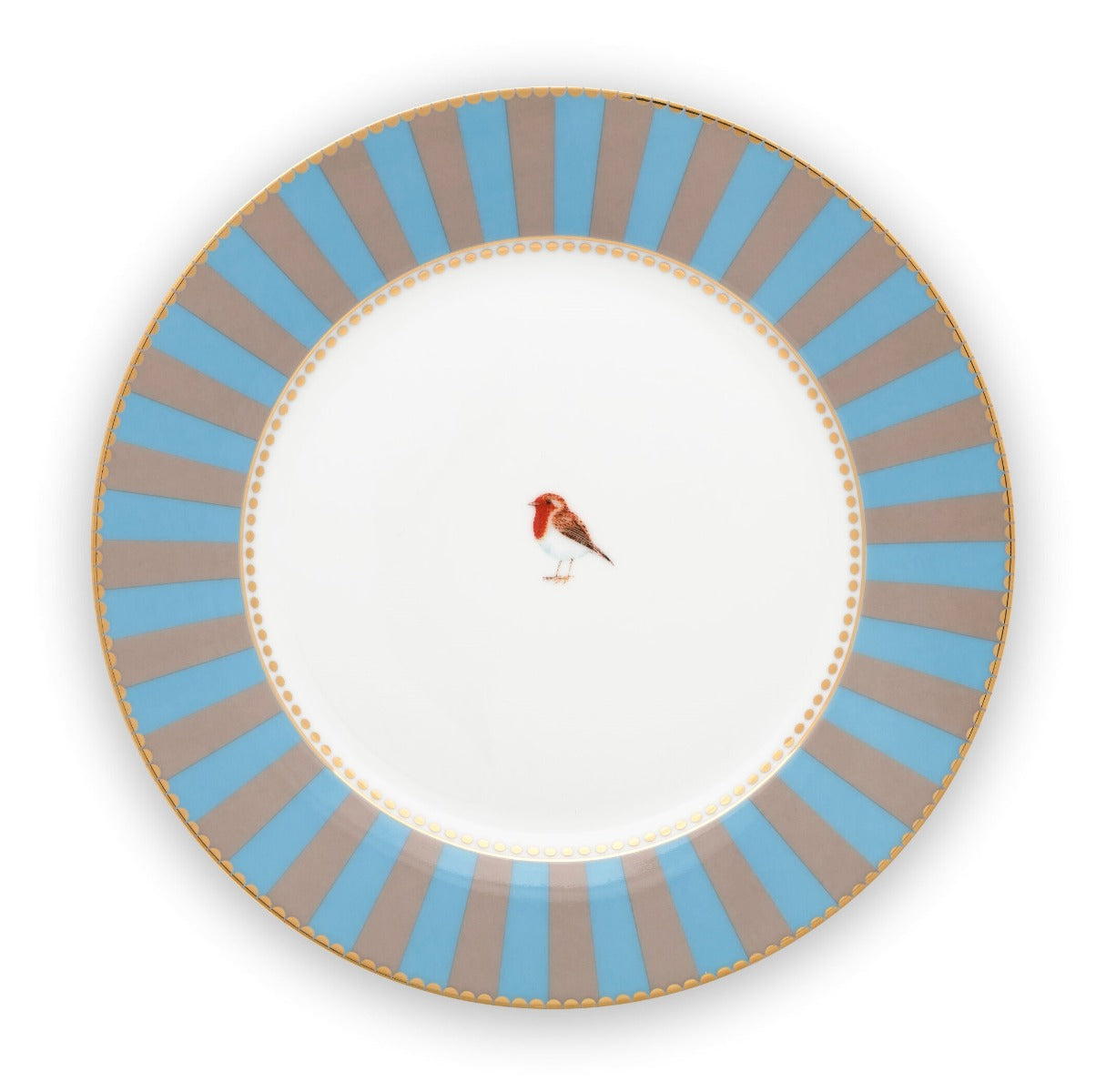 Produktbillede af Pip studio Love Birds porcelæn stribet blå/kahki tallerken Ø 21cm på tilbud i høj kvalitet