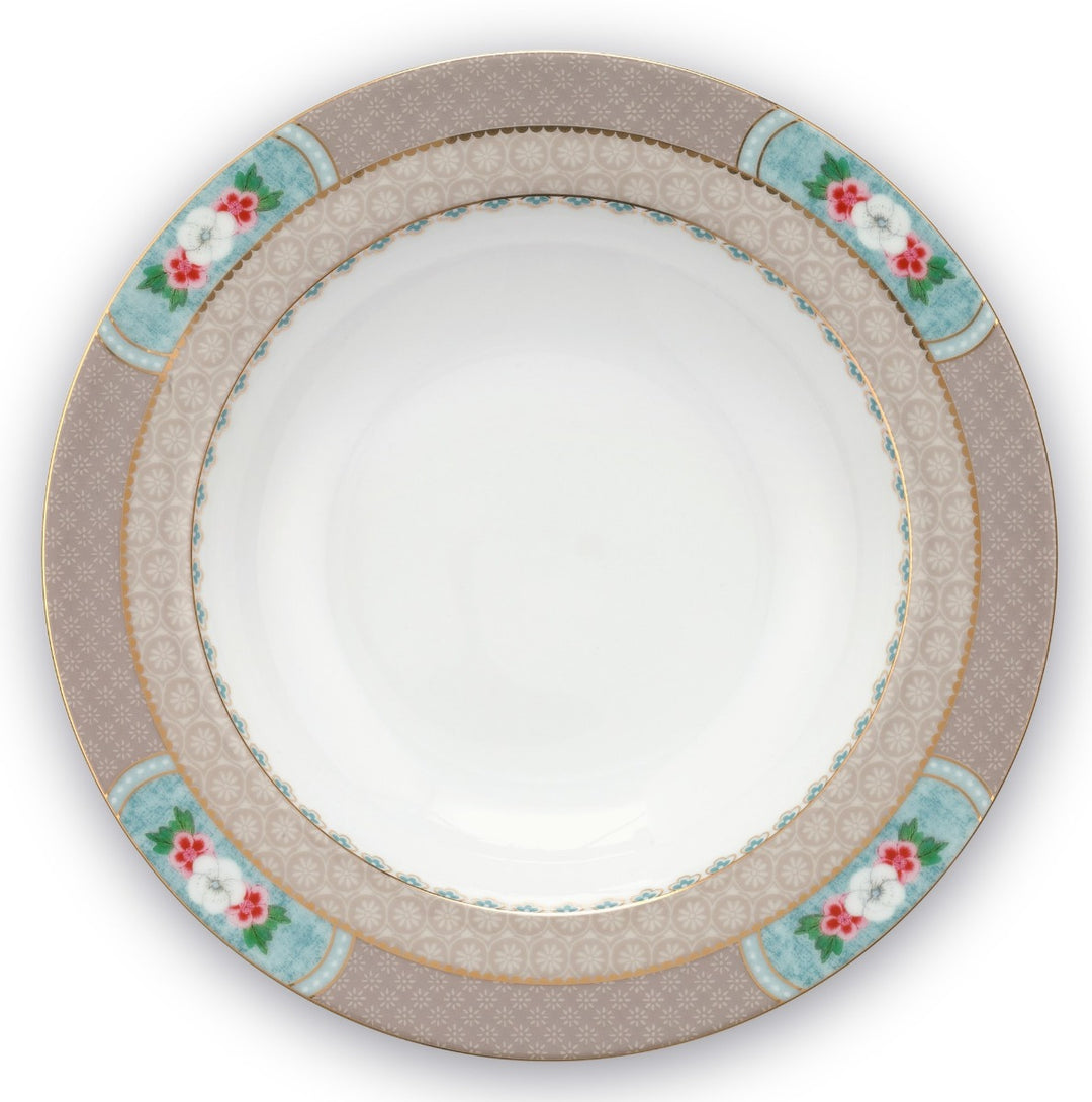 Produktbillede af Pip Studio porcelæn Blushing Birds suppe tallerken Khaki Ø 21.5cm på tilbud i høj kvalitet