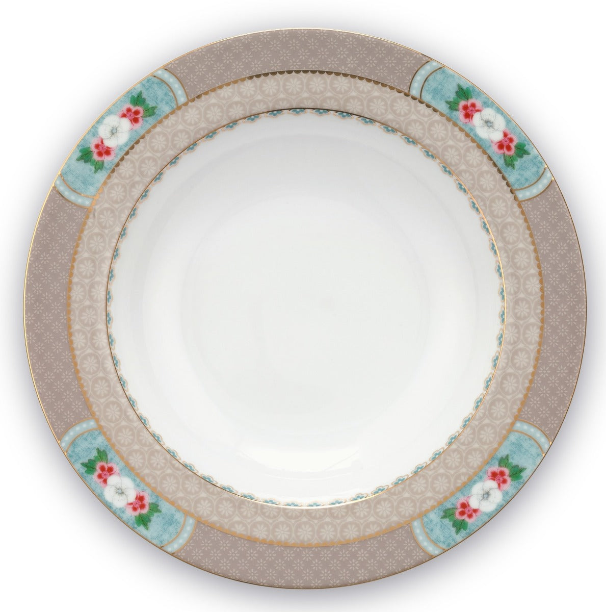 Produktbillede af Pip Studio porcelæn Blushing Birds suppe tallerken Khaki Ø 21.5cm på tilbud i høj kvalitet