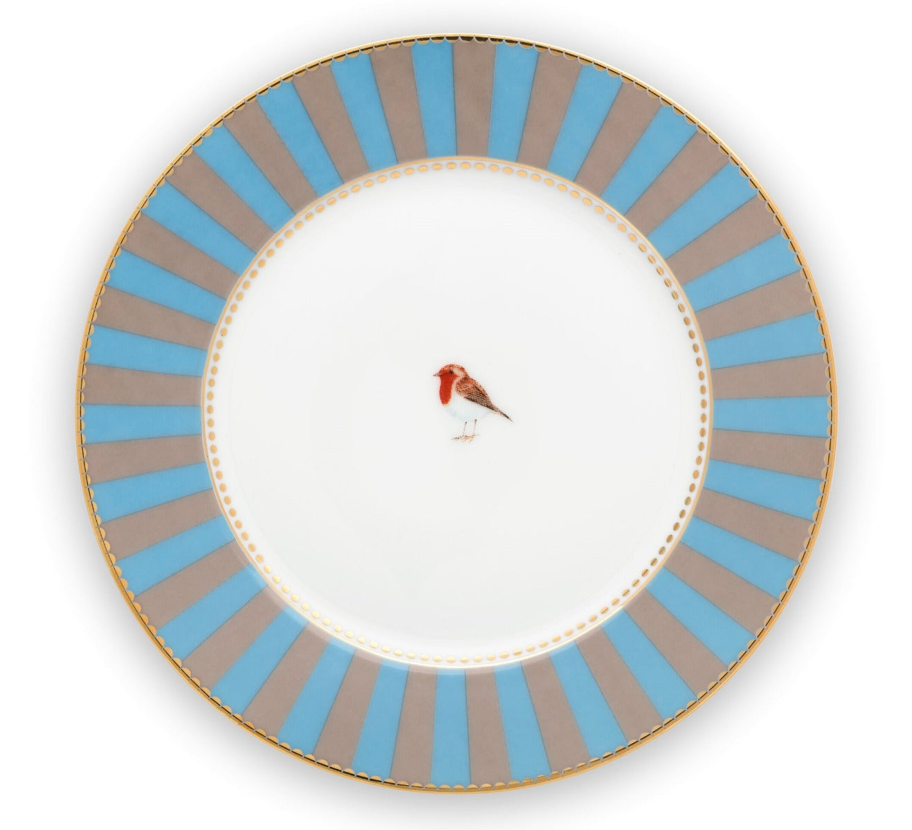 Produktbillede af Pip studio porcelæn Love Birds strippede blå/khaki tallerken Ø 17cm på tilbud i høj kvalitet