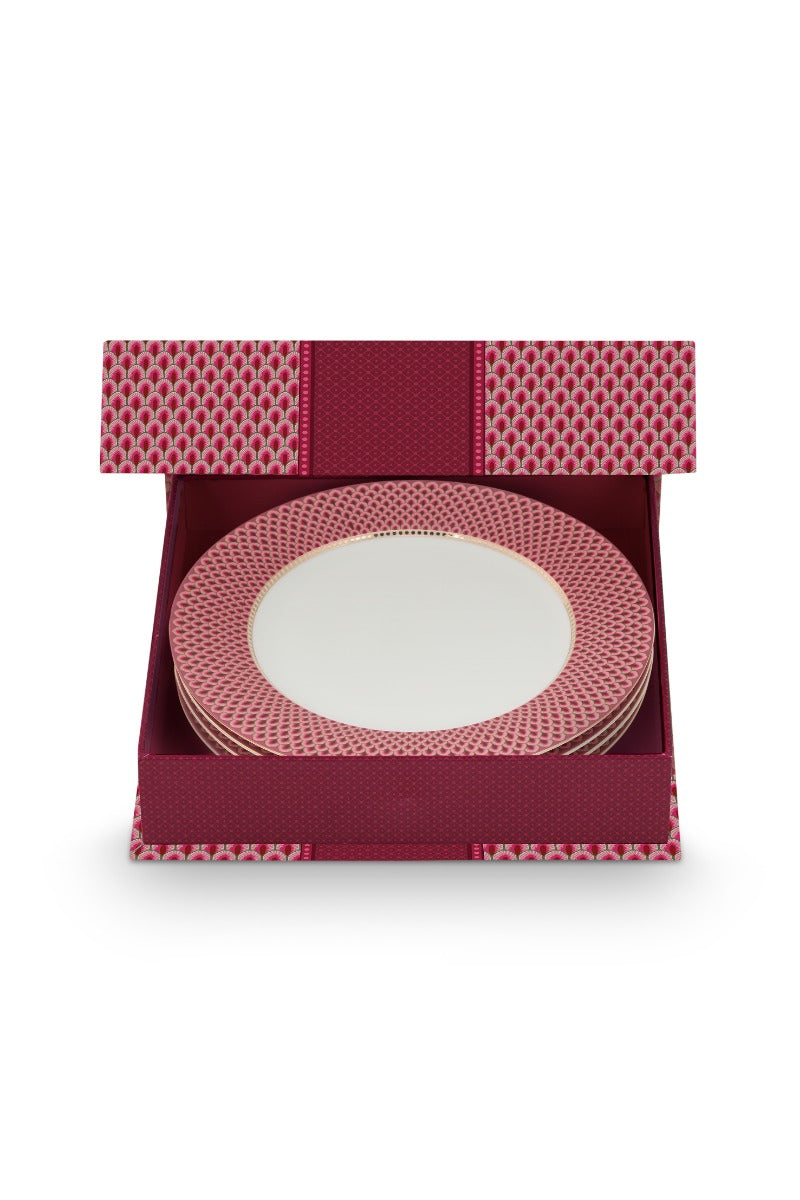 Produktbillede af Set/4 Plates Flower Festival Scallop Dark Pink 26.5cm på tilbud i høj kvalitet