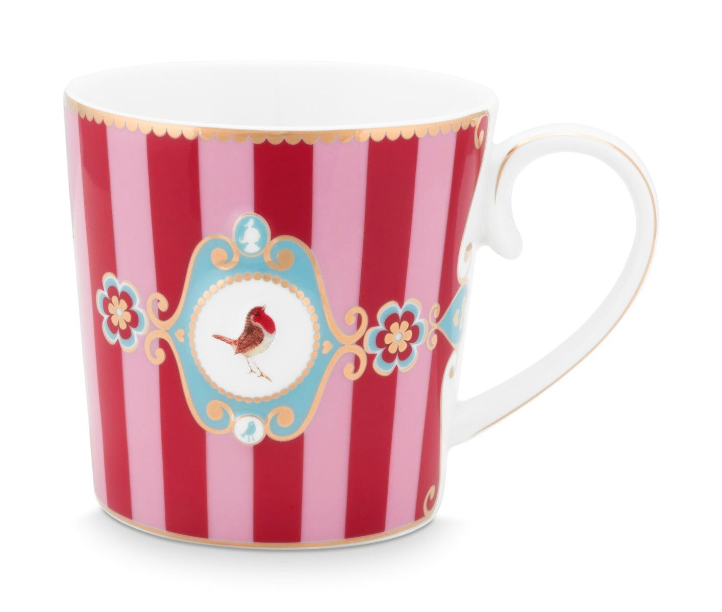 Produktbillede af Mug Large Love Birds Medallion Stripes Red-Pink 250ml på tilbud i høj kvalitet