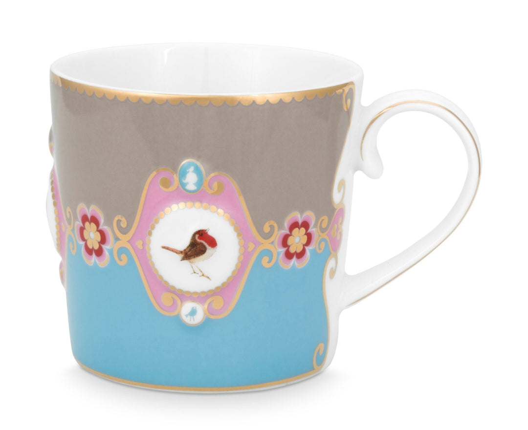 Produktbillede af Pip Studio porcelæn Love Birds lille krus blå/khaki 150 ml på tilbud i høj kvalitet