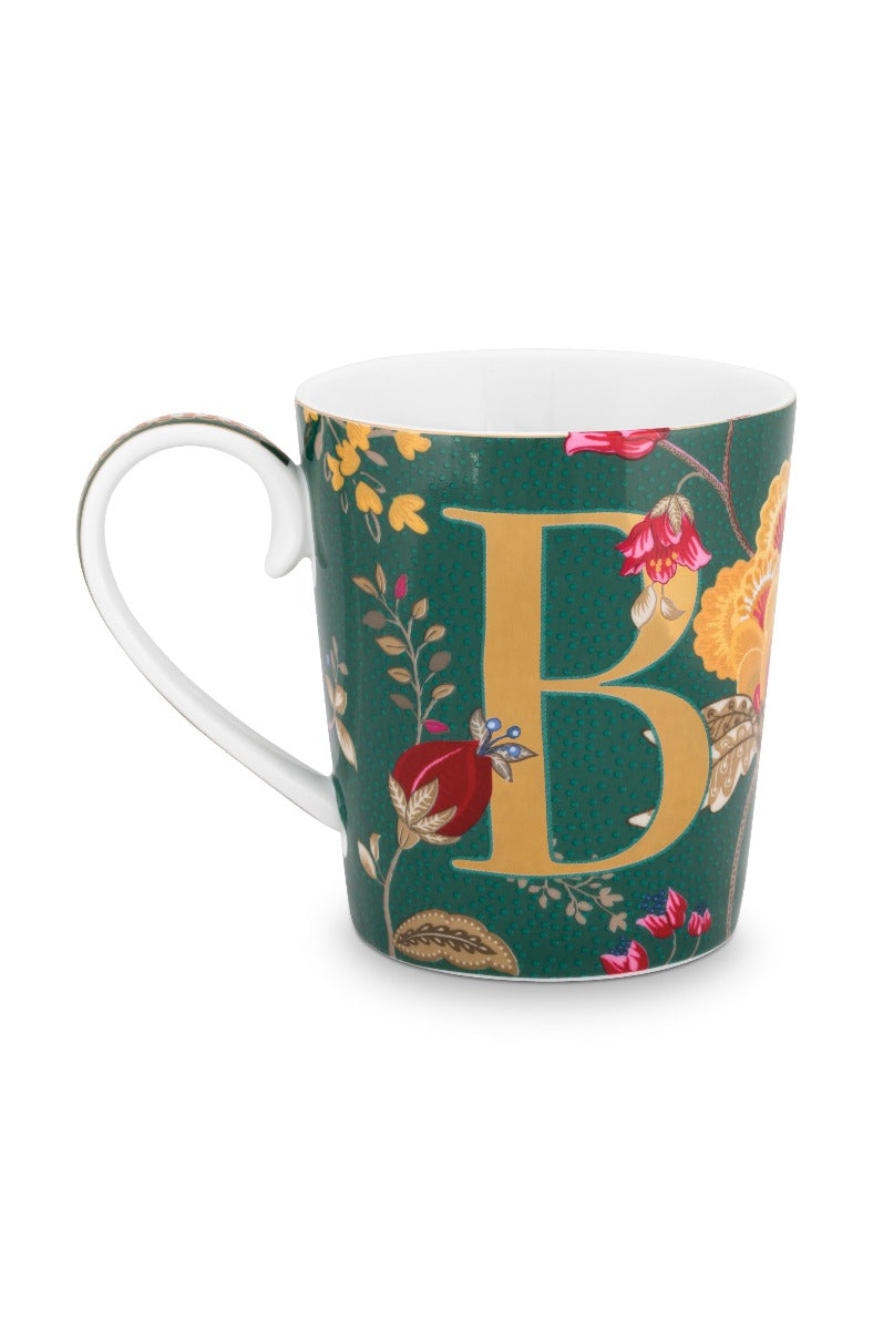 Produktbillede af PIP STUDIO Alfabet kop Floral Fantasy Green B 350ML på tilbud i høj kvalitet
