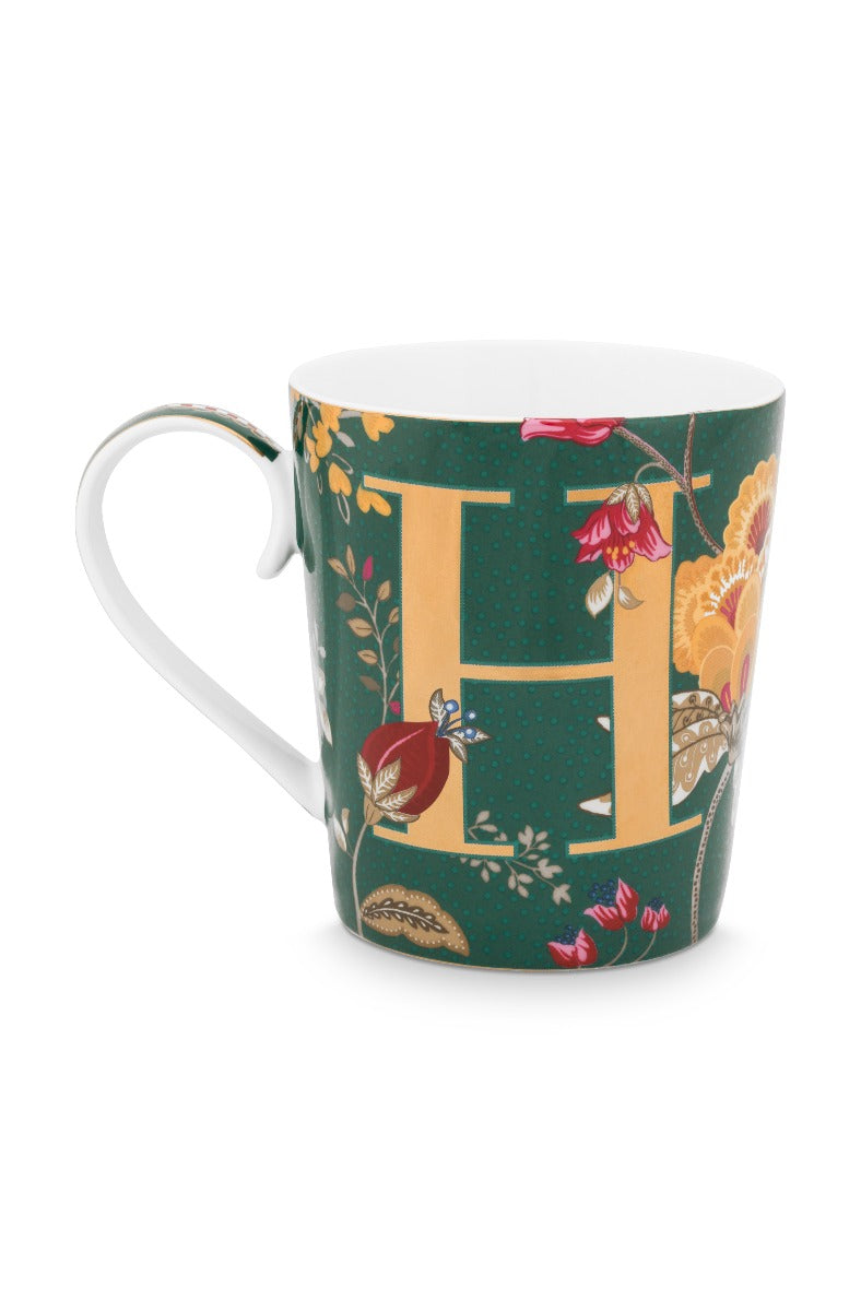Produktbillede af PIP STUDIO Alfabet kop Floral Fantasy Green H 350ML på tilbud i høj kvalitet
