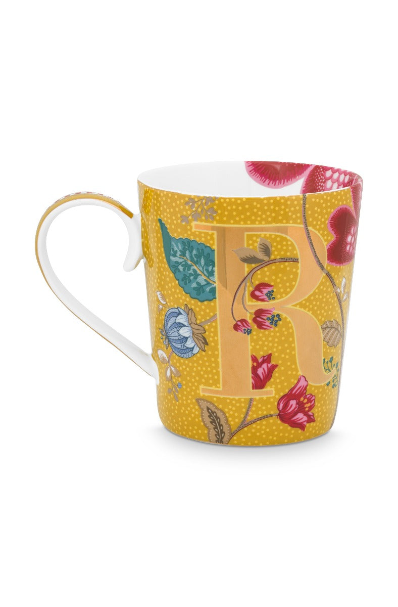 Produktbillede af PIP STUDIO Alfabet kop Blushing Birds Yellow R 350ML på tilbud i høj kvalitet