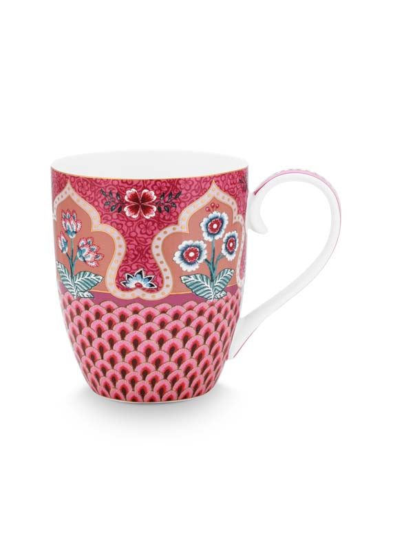 Produktbillede af Mug XL Flower Festival Scallop Deco Dark Pink 450ml på tilbud i høj kvalitet