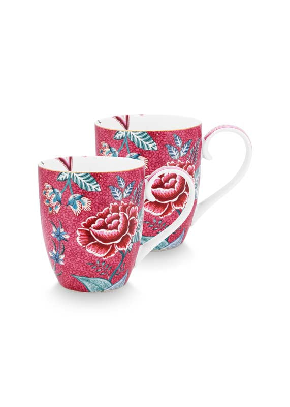 Produktbillede af Set/2 Mugs XL Flower Festival Dark Pink 450ml på tilbud i høj kvalitet