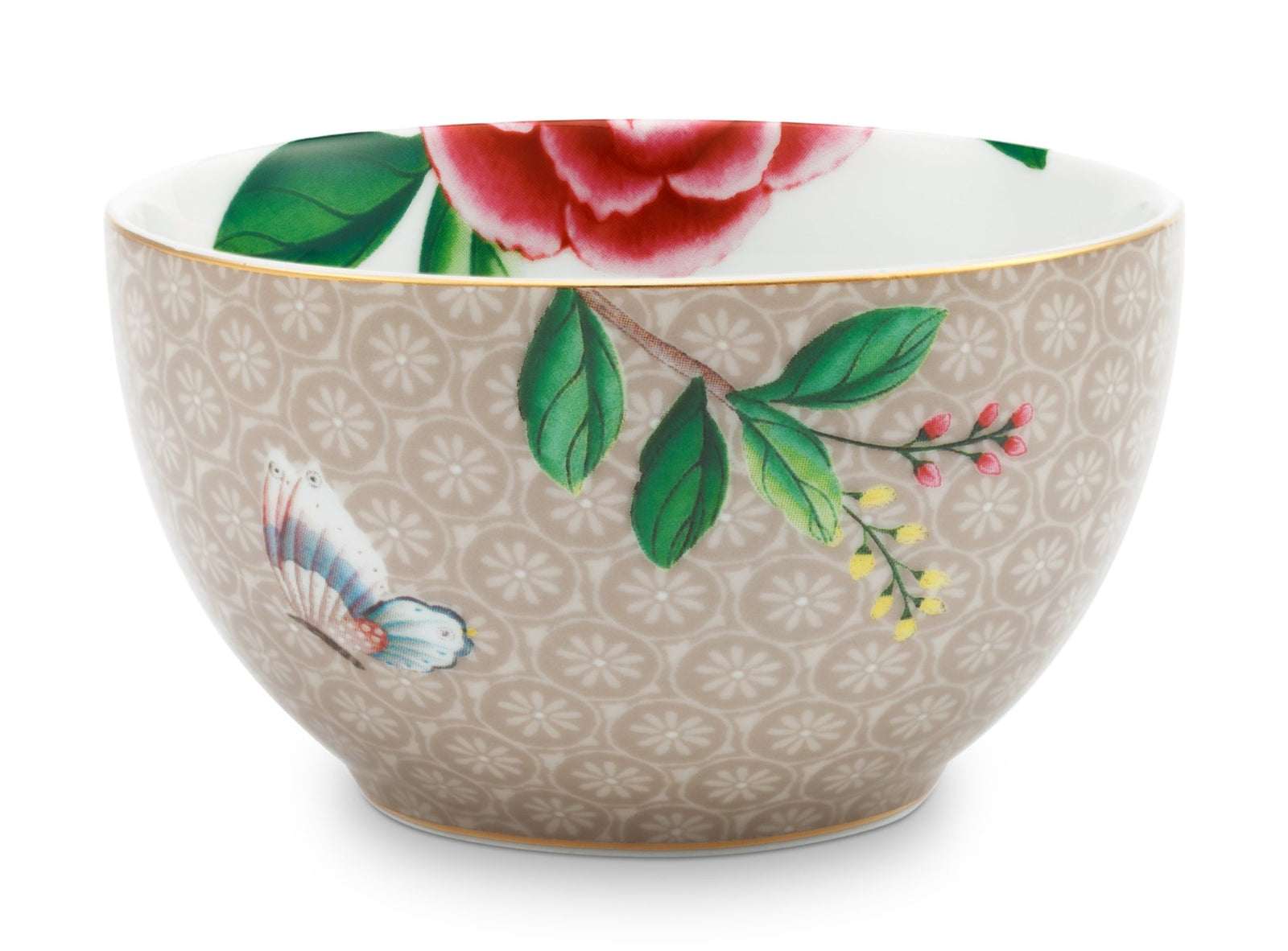 Produktbillede af Pip Studio porcelæn Blushing Birds lille skål Khaki Ø 9.5cm på tilbud i høj kvalitet