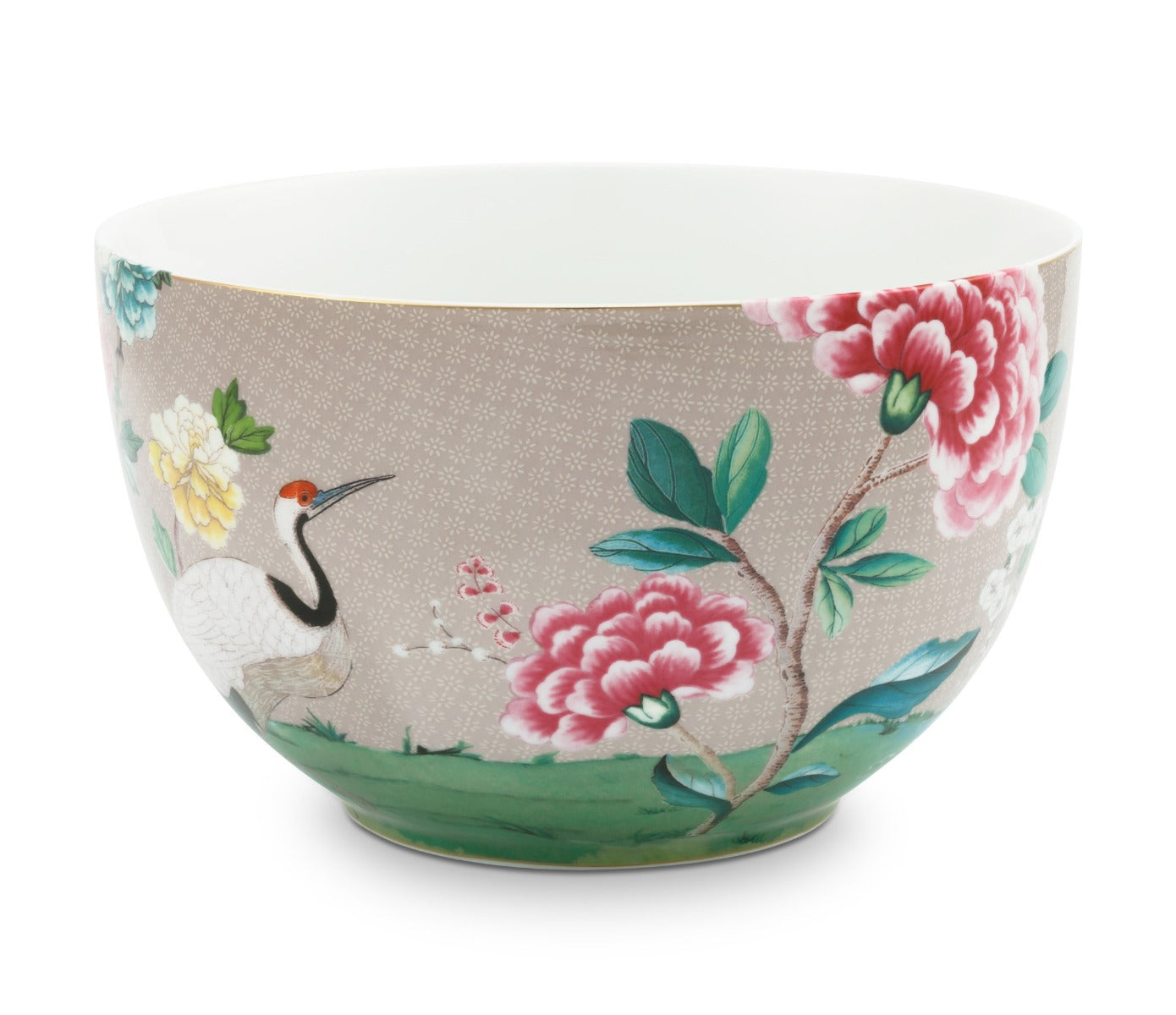 Produktbillede af Pip Studio porcelæn Blushing Birds stor skål khaki Ø 23 cm på tilbud i høj kvalitet