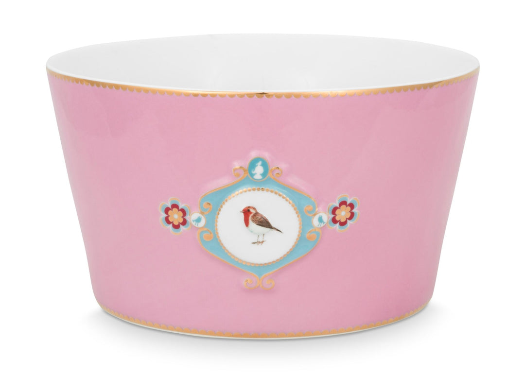 Produktbillede af Pip Studio porcelæn Love Birds Medallion stor pink skål Ø 20cm på tilbud i høj kvalitet