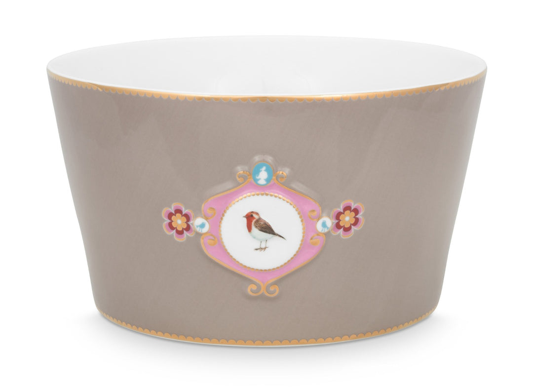 Produktbillede af Pip Studio porcelæn Love Birds Medallion stor khaki skål Ø 20cm på tilbud i høj kvalitet