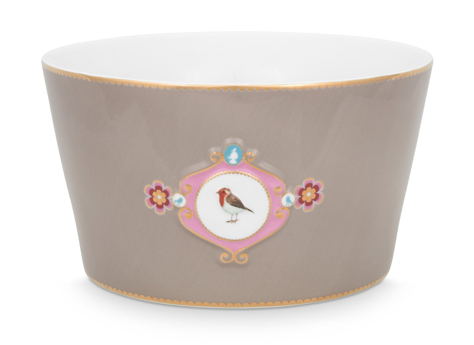 Produktbillede af Pip Studio porcelæn Love Birds Medallion stor khaki skål Ø 20cm på tilbud i høj kvalitet