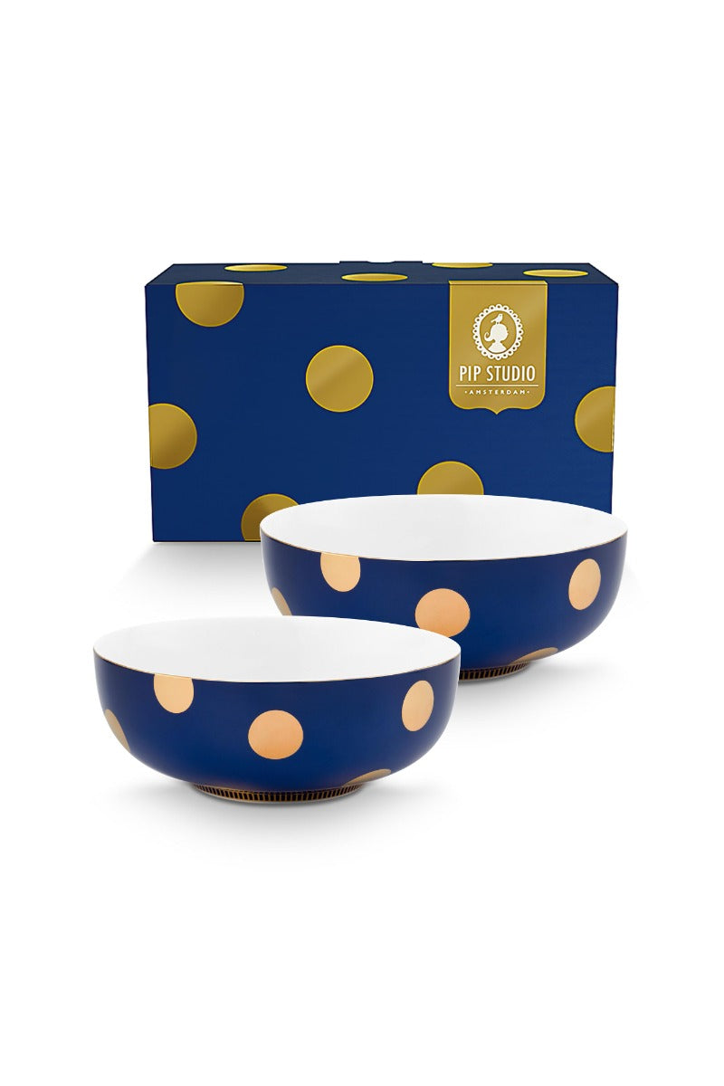 Produktbillede af Set/2 Bowls Dot Delight Navy-Gold 20cm på tilbud i høj kvalitet