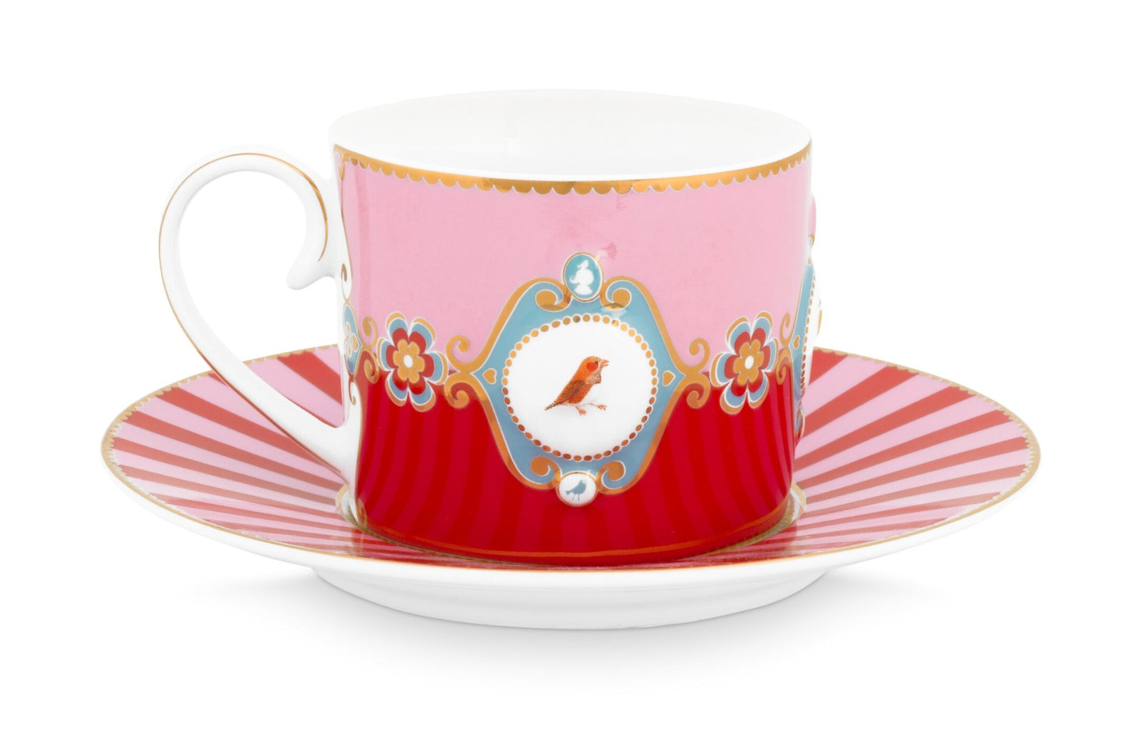 Produktbillede af Cup & Saucer Love Birds Medallion Red-Pink 200ml på tilbud i høj kvalitet