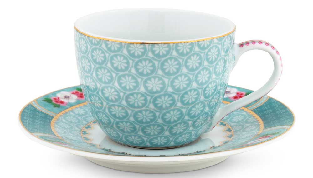 Produktbillede af Espresso Cup & Saucer Blushing Birds Blue 120ml på tilbud i høj kvalitet