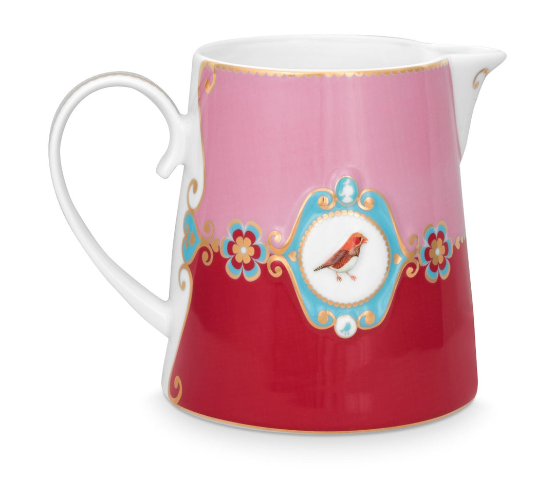Produktbillede af Pip Studio porcelæn Love Birds Medallion stor kande rød/pink 900 mL på tilbud i høj kvalitet