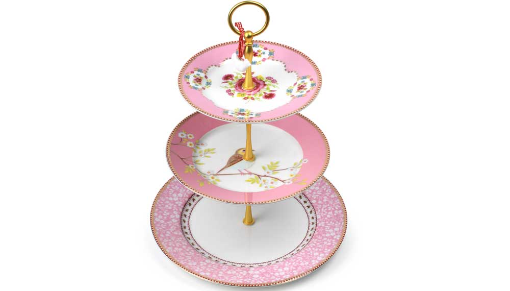 Produktbillede af Pip studio Floral Porcelæn Kageopsats i 3 Etager Pink på tilbud i høj kvalitet