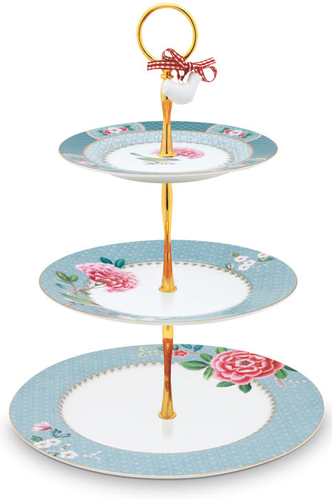 Produktbillede af Pip studio Porcelæn Blushing Birds Kageopsats i 3 Etager Blue på tilbud i høj kvalitet