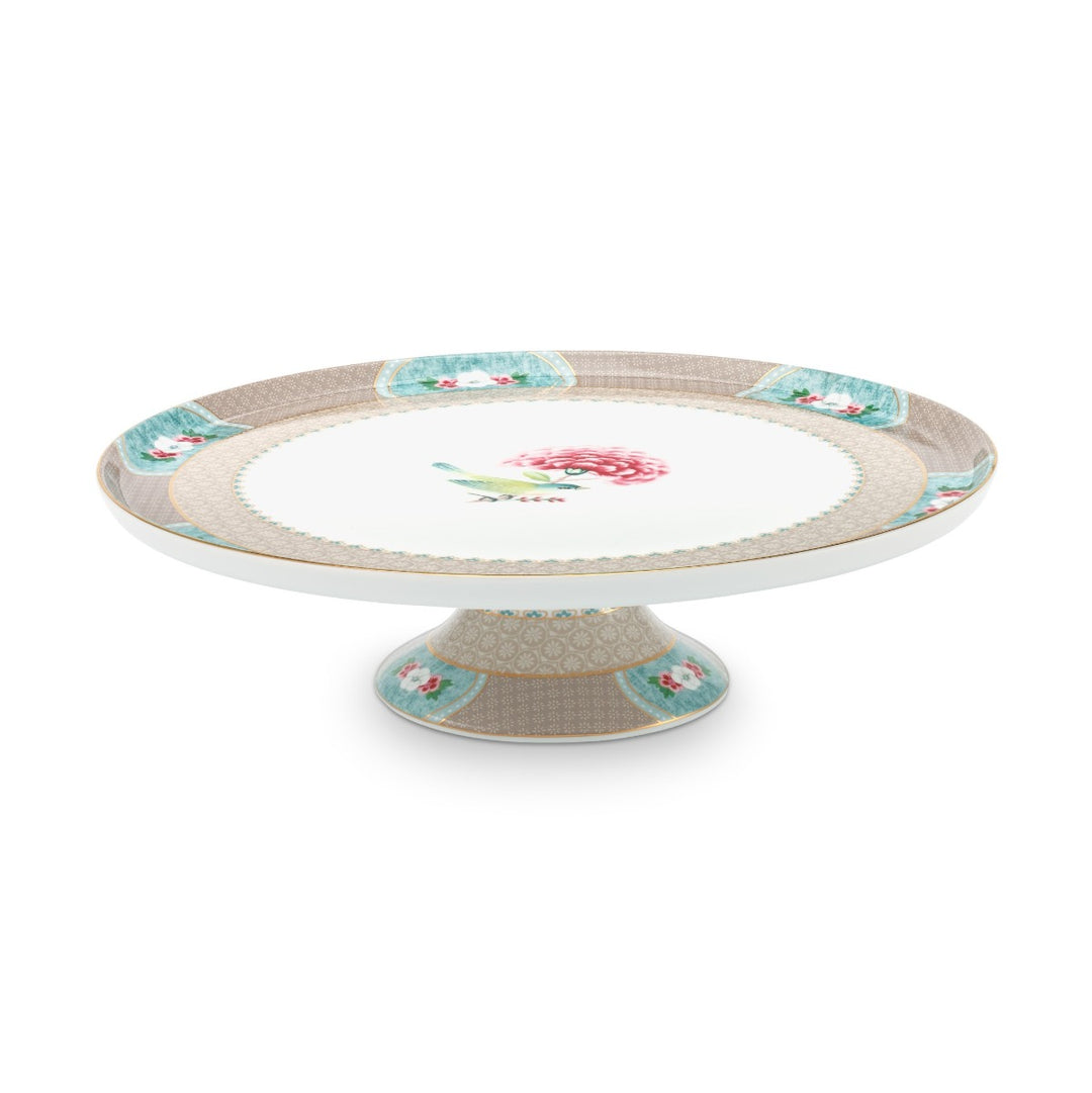 Produktbillede af Pip Studio porcelæn Blushing Birds stor kagefad Khaki 30.5cm på tilbud i høj kvalitet