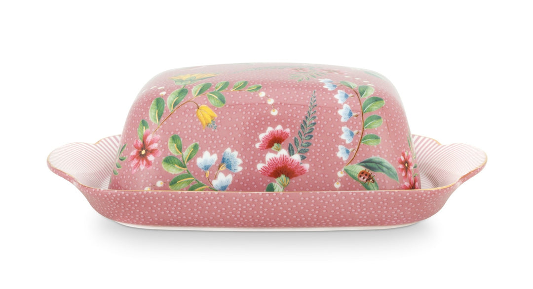 Produktbillede af Pip Studio porcelæn La Majorelle pink smørfad med låg på tilbud i høj kvalitet